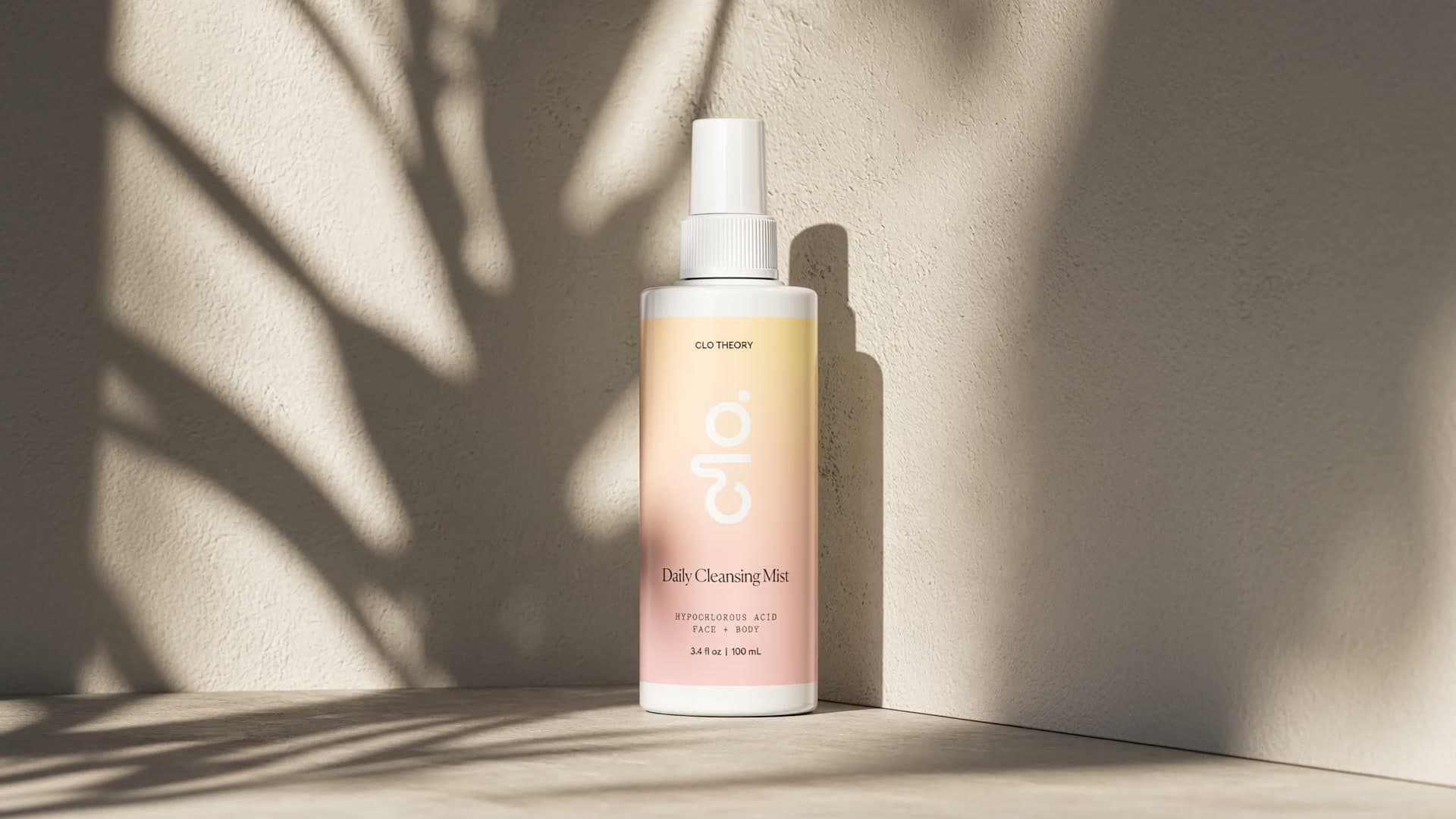 Clo Daily Cleansing Mist bottle in warm shadow